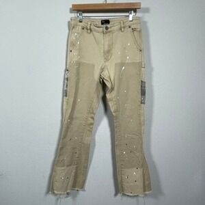 EPTM Carpenter Pants Mens 30 Tan Paint Splatter Flare Skater Streetwear Gorpcore